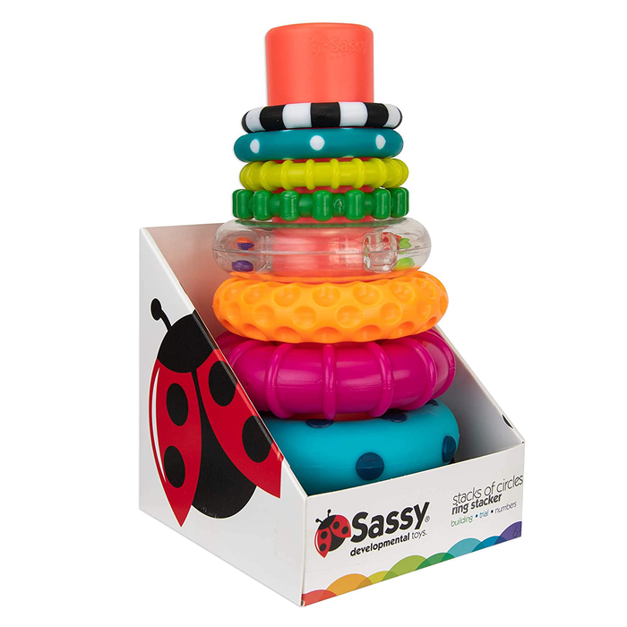 Sassy Stacks of Circles Stacking Ring STEM Learning Toy, 9 Piece Set, Age 6+ Months