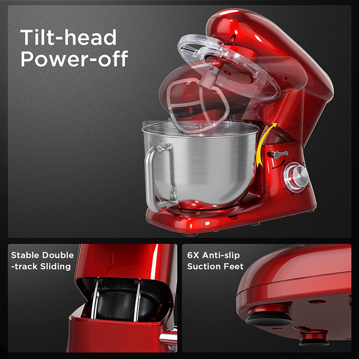 Stand Mixer, 660W 7.5Qt Kitchen Electric Stand Mixer with 6+1 Speeds, Food Mixers with Dishwasher-Safe Dough Hook, Flat Beater, Whisk & Pouring Shield, Red by SASA ROCOO (Red)