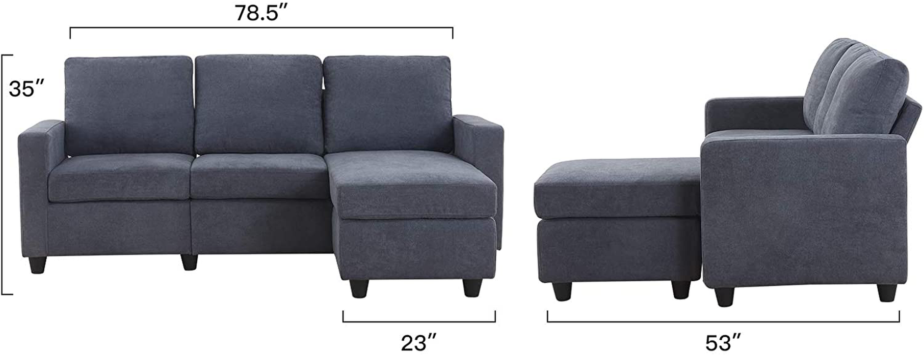 HONBAY Convertible Sectional Sofa Couch, L-Shaped Couch with Modern Linen Fabric for Small Space Dark Grey