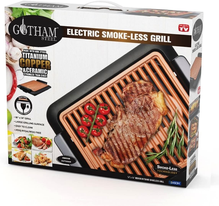 Gotham Steel Smokeless Grill, Indoor Grill, Nonstick Ceramic Electric Grill – Dishwasher Safe Surface, Temperature Control, Metal Utensil Safe, Barbeque Indoors with Virtually No Smoke, As Seen on TV