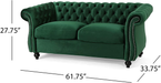 GDFStudio Christopher Knight Home 61 75 X 33 27 Karen Traditional Chesterfield Loveseat Sofa, Emerald and Dark Brown, 61.75 x 33.75 x 27.75