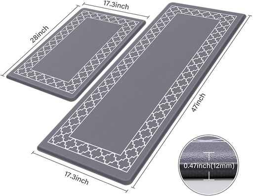 LuxStep Kitchen Mat Set of 2 Anti Fatigue Mat, Non Slip Kitchen Rugs and Mats Waterproof Memory Foam Kitchen Rug, Standing Desk Mat Floor Mats for House,Sink,Office,Kitchen (Grey)