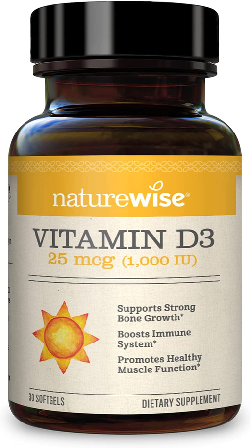 NatureWise Vitamin D3 1000iu (125 mcg) 1 Month Supply for Healthy Muscle Function, Bone Health and Immune Support, Non-GMO, Gluten Free in Cold-Pressed Olive Oil, Packaging May V, 30 Count