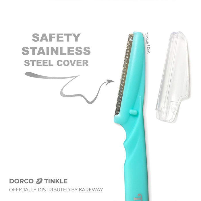 Dorco Tinkle Eyebrow Razor, Hair Trimmer Shaver and Tough Up Tool, Facial Razor with Safety Cover, 6 Razors | Dermaplaning Razor Tool | Holiday Stocking Stuffers