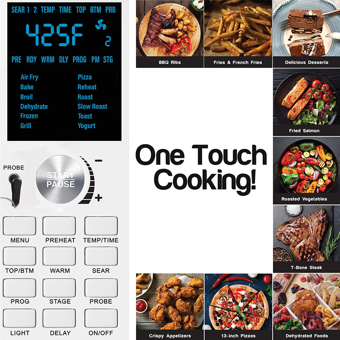 NuWave Bravo XL Smart Convection Air Fryer Oven Grill/Griddle 30-Quart 10-in-1; Patented Temperature Probe; Stainless Steel Rack; 50°F-500°F;10 LB Chicken, 13 in Pizza; Air Fry, Bake, Grill, Toast