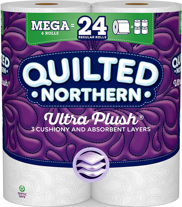 Quilted Northern Ultra Plush 3-ply Toilet Paper, Mega Rolls, 6 Count (Pack of 1)