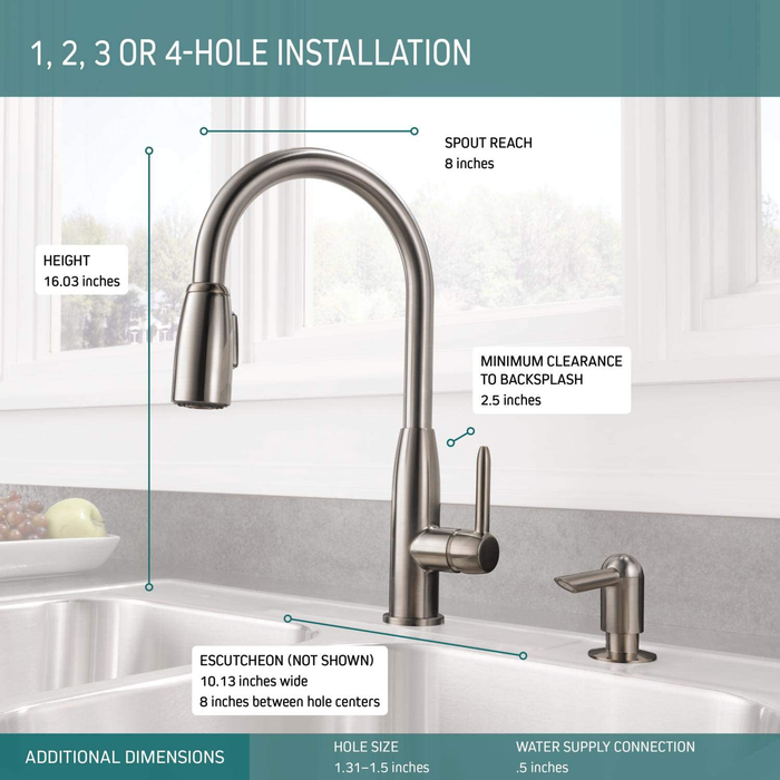 Peerless Single-Handle Kitchen Sink Faucet with Pull Down Sprayer and Soap Dispenser, Stainless P88103LF-SSSD-L