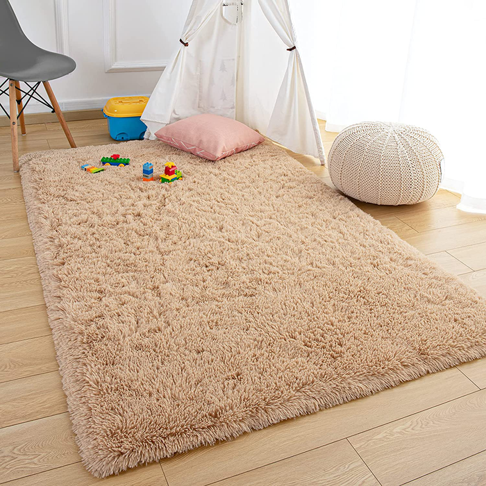 Ompaa Fluffy Rug, Super Soft Fuzzy Area Rugs for Bedroom Living Room - 3' x 5' Large Plush Furry Shag Rug - Kids Playroom Nursery Classroom Dining Room Decor Floor Carpet, Beige