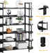 MELLCOM Triple Wide 6-Tier Bookshelf, Industrial Rustic Wood and Metal Bookcase, 6-Shelf Modern Home Decor Standing Metal Frame Book Shelves Furniture for Home & Office, Black