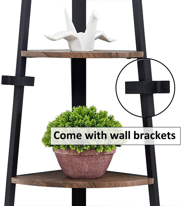 O&K FURNITURE 5-Shelf Corner Etagere Bookcase for Small Space, Industrial Tall Corner Bookshelf, Gray-Brown Finish