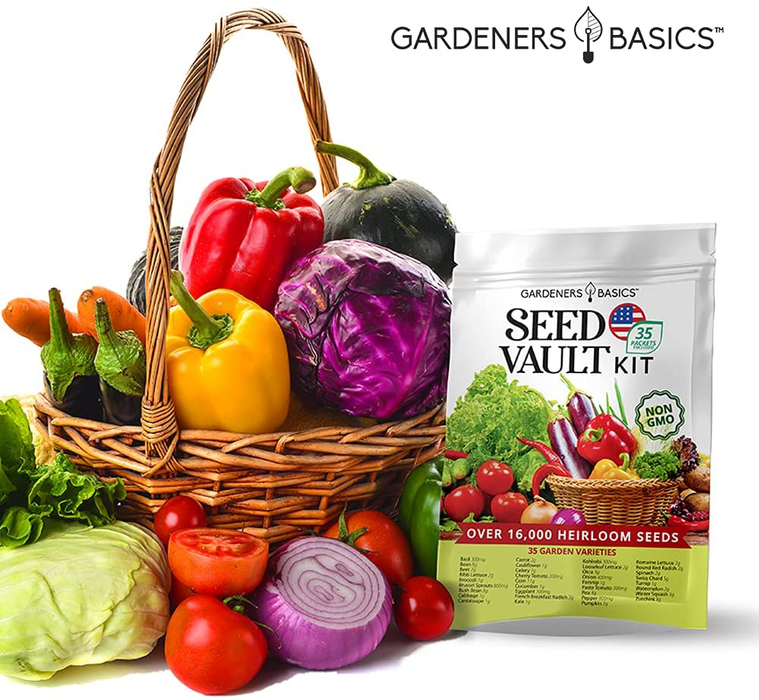 Survival Vegetable Seeds Garden Kit Over 16,000 Seeds Non-GMO and Heirloom, Great for Emergency Bugout Survival Gear 35 Varieties Seeds for Planting Vegetables 35 Free Plant Markers Gardeners Basics