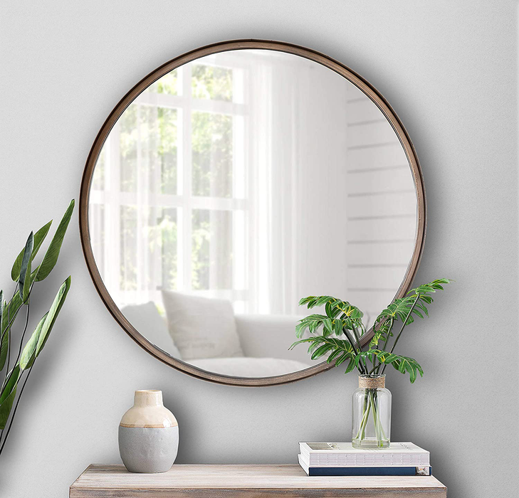 27.5" Large Round Mirror - Beautiful Brushed Bronze Wall Mirror - Handcrafted Oil Rubbed Circle Mirror - Metal Framed Decorative Mirrors for Wall - Hanging Mirror - Large Circular Wall Mirror