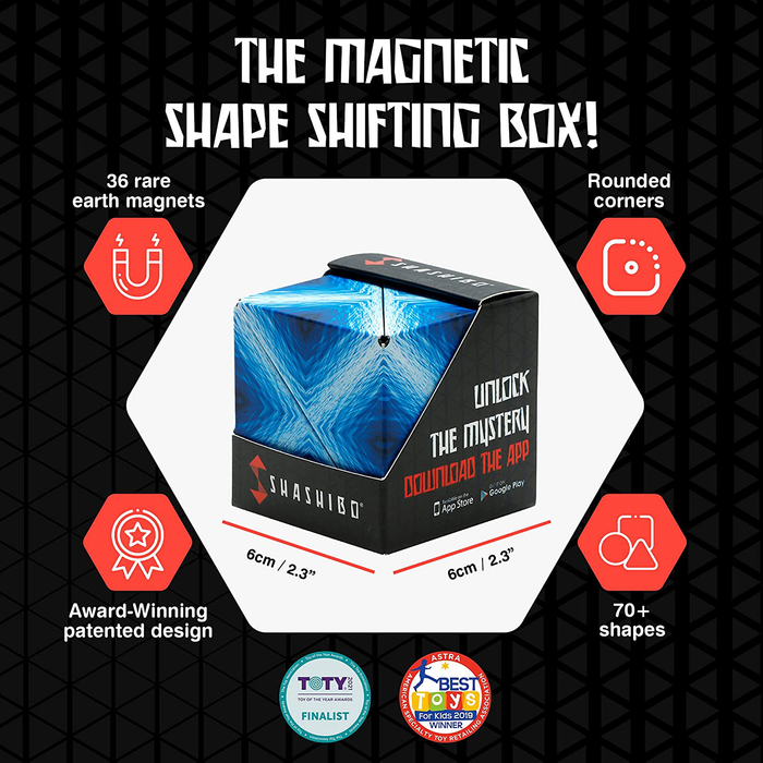 SHASHIBO Shape Shifting Box - Award-Winning, Patented Fidget Cube w/ 36 Rare Earth Magnets - Extraordinary 3D Magic Cube – Shashibo Cube Magnet Fidget Toy Transforms Into Over 70 Shapes (Blue Planet)
