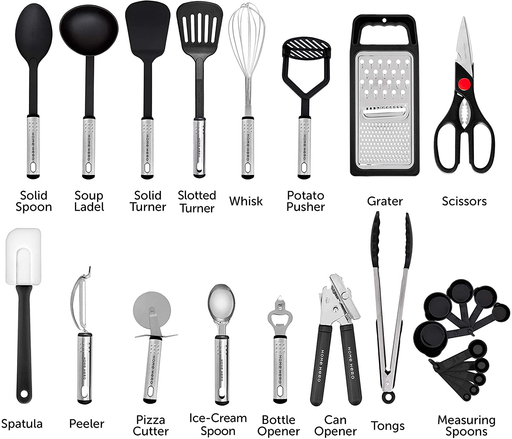 Home Hero 25pc Kitchen Utensil Set - Nylon & Stainless Steel Cooking Utensils - Non-Stick Kitchen Utensils with Spatula - Kitchen Gadgets Cookware Set - Kitchen Tool Set (25 Piece, Black)