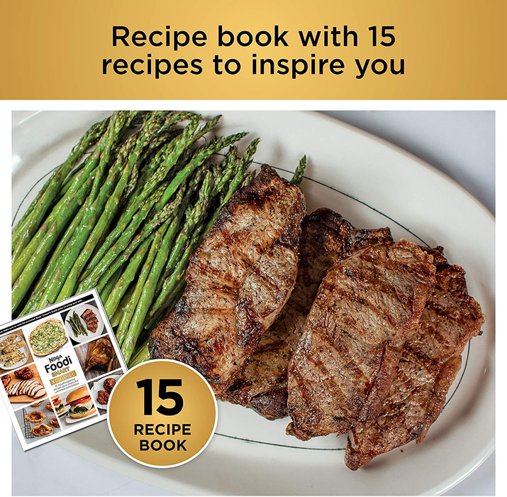 Ninja FG551 Foodi Smart XL 6-in-1 Indoor Grill with 4-Quart Air Fryer Roast Bake Dehydrate Broil and Leave-In Thermometer, with Extra Large Capacity, and a Stainless Steel Finish