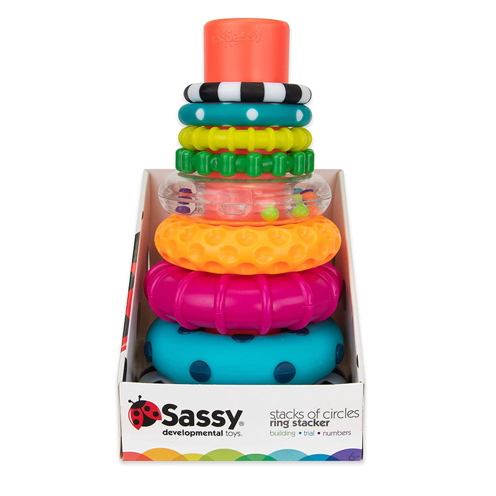 Sassy Stacks of Circles Stacking Ring STEM Learning Toy, 9 Piece Set, Age 6+ Months