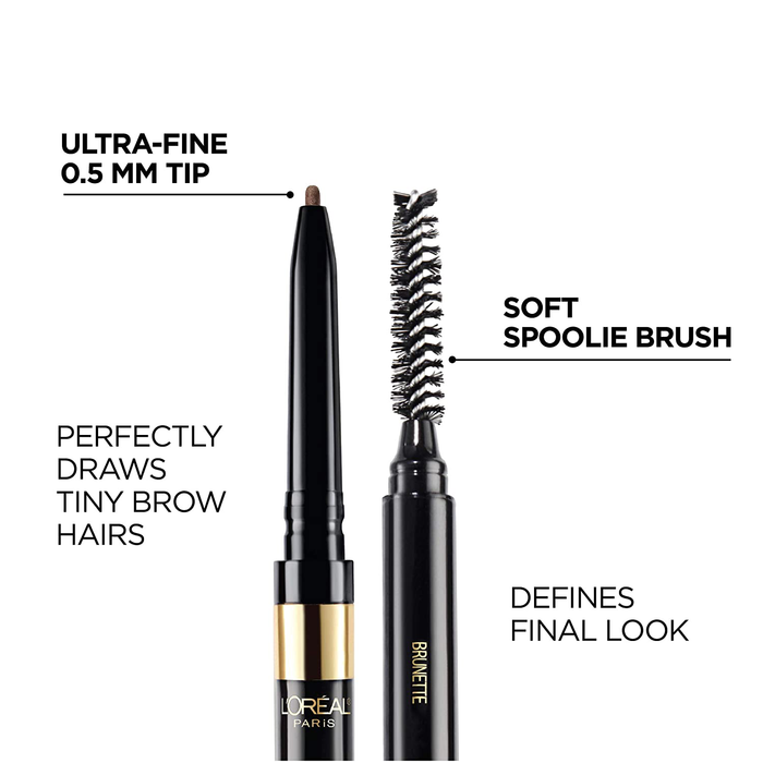 L'Oreal Paris Makeup Brow Stylist Definer Waterproof Eyebrow Pencil UltraFine Mechanical Pencil Draws Tiny Brow Hairs Fills in Sparse Areas Gaps Ounce Count, Ash Brown, 0.003 Fl Oz