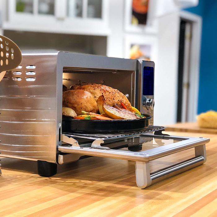 NuWave Bravo XL Smart Convection Air Fryer Oven Grill/Griddle 30-Quart 10-in-1; Patented Temperature Probe; Stainless Steel Rack; 50°F-500°F;10 LB Chicken, 13 in Pizza; Air Fry, Bake, Grill, Toast