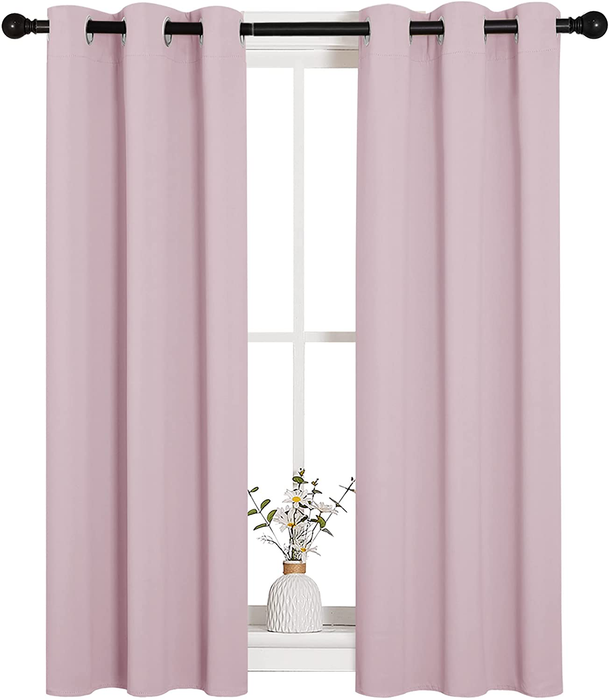 NICETOWN Blackout Curtain Panels for Girls Room, Nursery Essential Thermal Insulated Solid Grommet Top Blackout Drapes (Baby Pink=Lavender Pink, 1 Pair, 29 x 45 Inch)