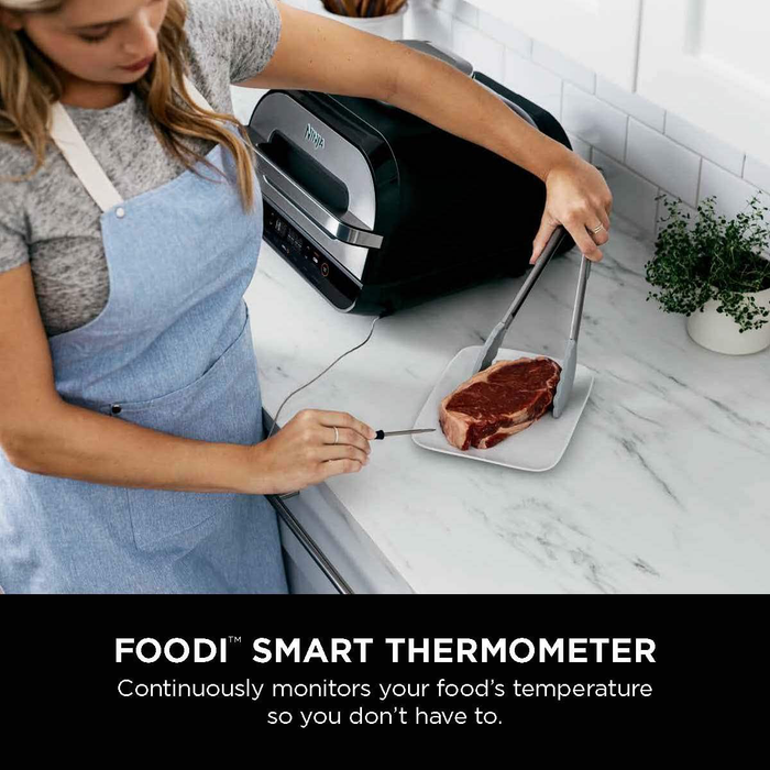 Ninja FG551 Foodi Smart XL 6-in-1 Indoor Grill with 4-Quart Air Fryer Roast Bake Dehydrate Broil and Leave-In Thermometer, with Extra Large Capacity, and a Stainless Steel Finish