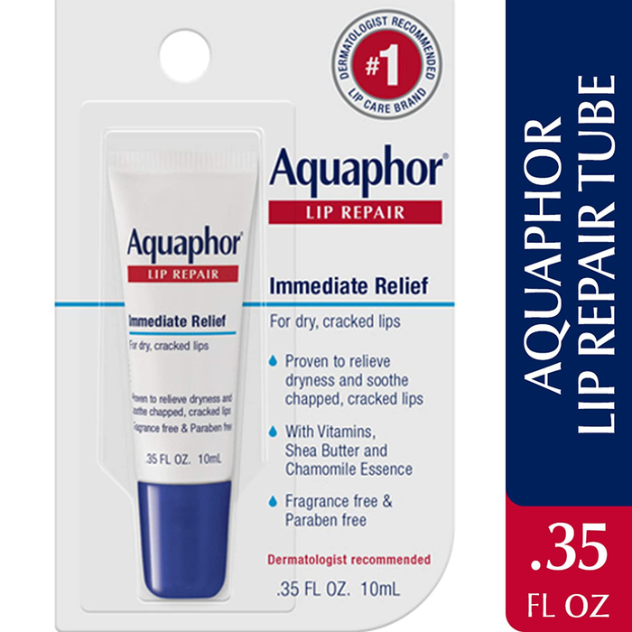 Aquaphor Lip Repair Ointment - Long-lasting Moisture to Soothe Dry Chapped Lips Tube, 0.35 Fl Oz (Pack of 1)