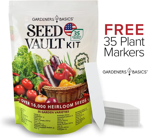 Survival Vegetable Seeds Garden Kit Over 16,000 Seeds Non-GMO and Heirloom, Great for Emergency Bugout Survival Gear 35 Varieties Seeds for Planting Vegetables 35 Free Plant Markers Gardeners Basics