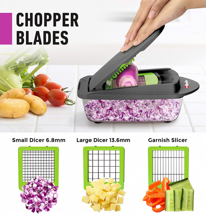 Mueller Pro-Series 8 Blade Vegetable Slicer, Onion Mincer Chopper, Vegetable Chopper, Cutter, Dicer, Egg Slicer with Container