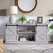 BELLEZE Modern Farmhouse TV Stand & Media Entertainment Center Console Table for TVs up to 65 Inch with Sliding Barn Door and Storage Cabinets - Truman (Stone Grey)
